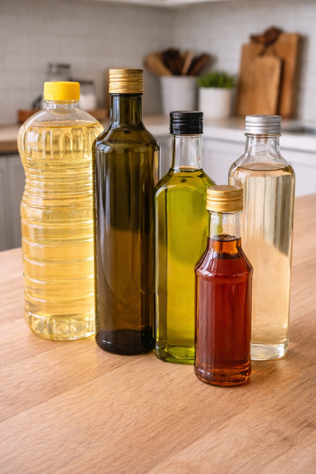 Clear golden edible oil in bottle